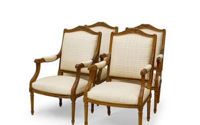 A Set of Four Louis XVI Style Carved Beech Fauteuils