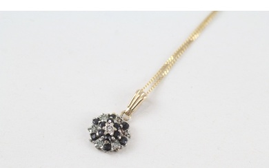 9ct gold vintage sapphire & diamond cluster pendant necklace...