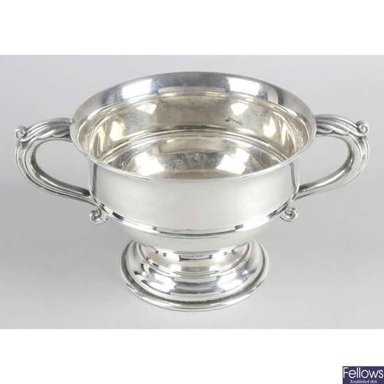 A 1920's silver twin-handled pedestal bowl.