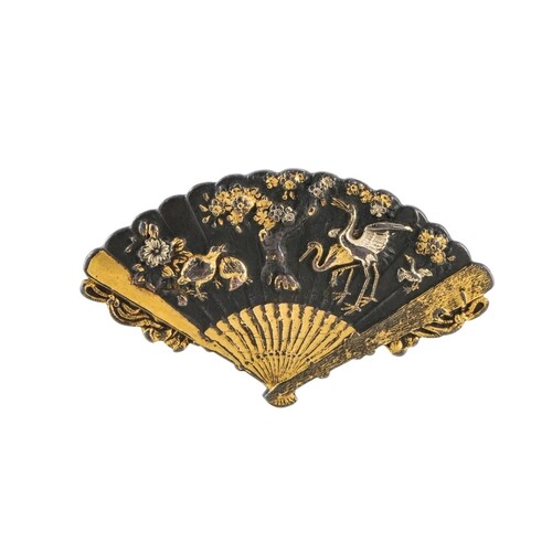 A 19TH CENTURY JAPANESE SHAKUDO GILDED MIXED METAL BROOCH, d...
