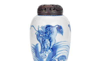 A BLUE AND WHITE OVOID JAR Kangxi
