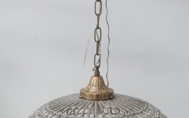 A BRASS AND GLASS BEADED CEILING LIGHT