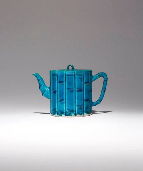 A CHINESE TURQUOISE GLAZED 'BAMBOO' TEAPOT AND COVER KANGXI 1662-1722...