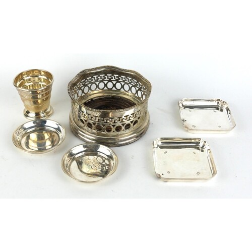 A COLLECTION OF FOUR VINTAGE SILVER DISHES A pair of square ...