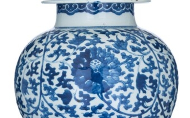 A Chinese blue and white 'Lotus Scroll' baluster vase, Kangxi period, H 46,5 cm