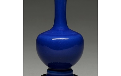 A Chinese blue monochrome glazed vase, possibly 19th c, with...