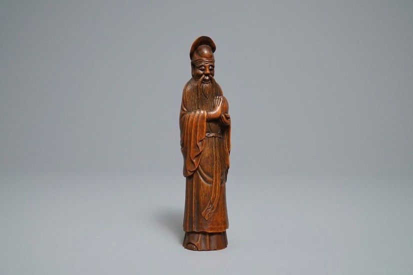 A Chinese carved bamboo figure of Shoulao, Qianlong/Jiaqing...