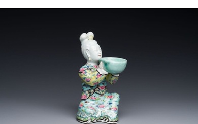 A Chinese famille rose figure of lady with a bowl, Yongzheng...