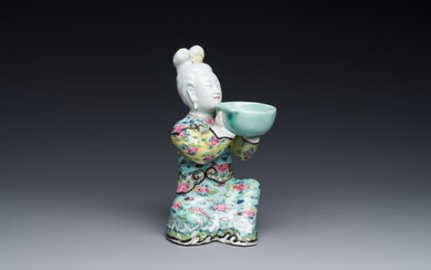 A Chinese famille rose figure of lady with a bowl, Yongzheng