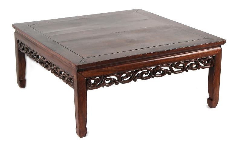 A Chinese hongmu square topped kang table, late 19th...