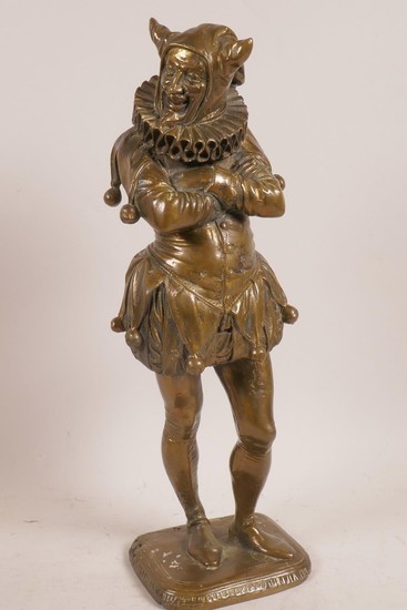 A Continental bronze figurine of a jester in Elizabethan cos...