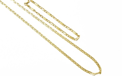 A Fancy Link Necklace and Bracelet, both stamped '750', length...