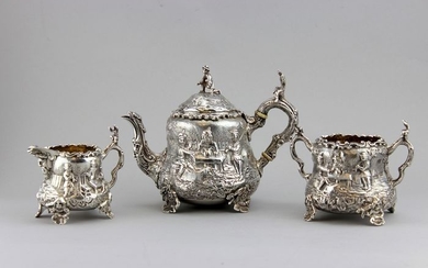 A Fine Victorian Bachelor 3-Piece Tea Set, Charles Stuart Harris, London - .925 silver - Charles Stuart Harris, London - England - 1886