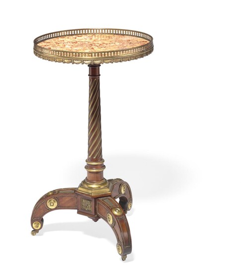 SOLD. A French mahogany and brass mounted gueridon with round marble top. Second half of the 19th century. H. 76 cm. Diam. 45 cm. – Bruun Rasmussen Auctioneers of Fine Art