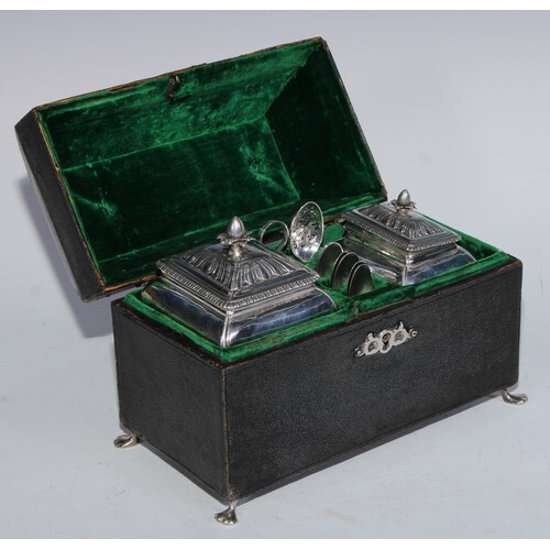 A George II silver tea caddy and sugar box, each with batwin...