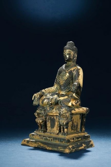 A Gilt Bronze Seated Shakyamuni