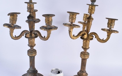 A LARGE PAIR OF 19TH CENTURY FRENCH BRONZE TRIPLE BRANCH CAN...
