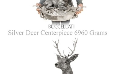 A Large & Heavy Italian Buccellati Silver Deer Centerpiece, Signed