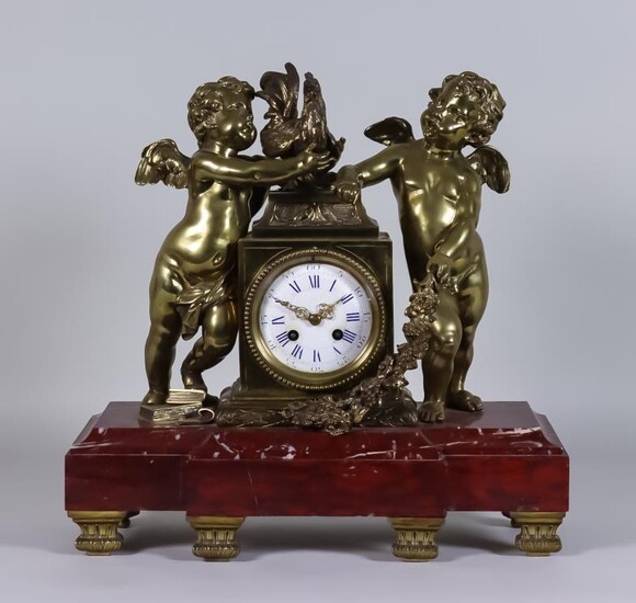 A Late 19th Century French Bronze and Rouge Marble...