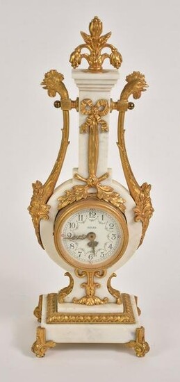 A Marble & Gilt Jaeger Electric Mantel Clock - White