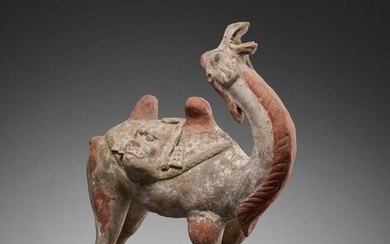 A PAINTED POTTERY FIGURE OF A BACTRIAN CAMEL, TANG