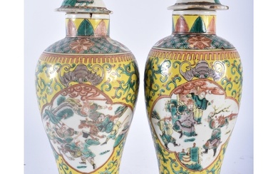 A PAIR OF 19TH CENTURY CHINESE FAMILLE JAUNE PORCELAIN VASES...