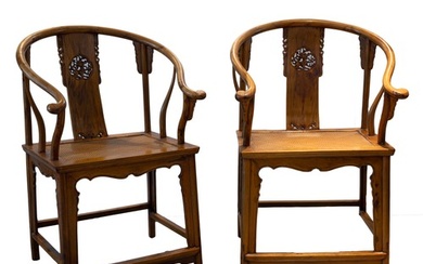 A PAIR OF CHINESE HUANGHUALI HORSESHOE BACK ARMCHAIRS, QUANY...