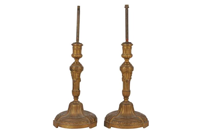 A PAIR OF LOUIS XVI STYLE BARBEDIENNE GILT BRONZE CANDLESTICKS, 19TH CENTURY