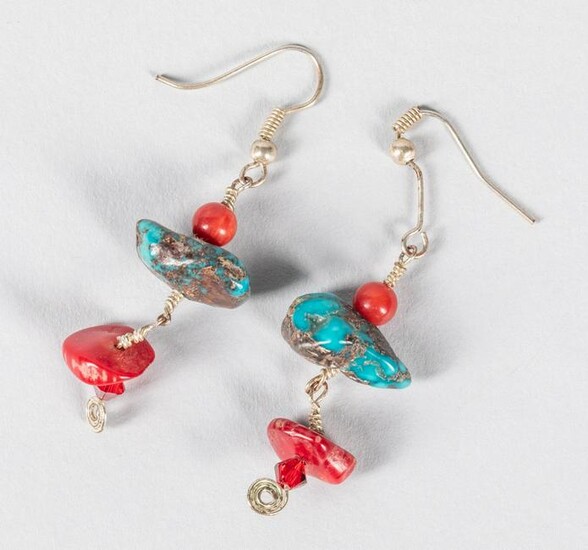 A Pair Of Coral Like Turquoise Drop Earrings