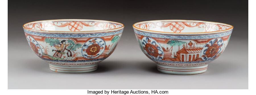 A Pair of Chinese Enameled Export Porcelain Bowls (Qing Dynasty)