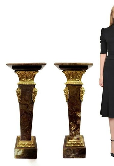 A Pair of French Figural Bronze Marble Pedestals
