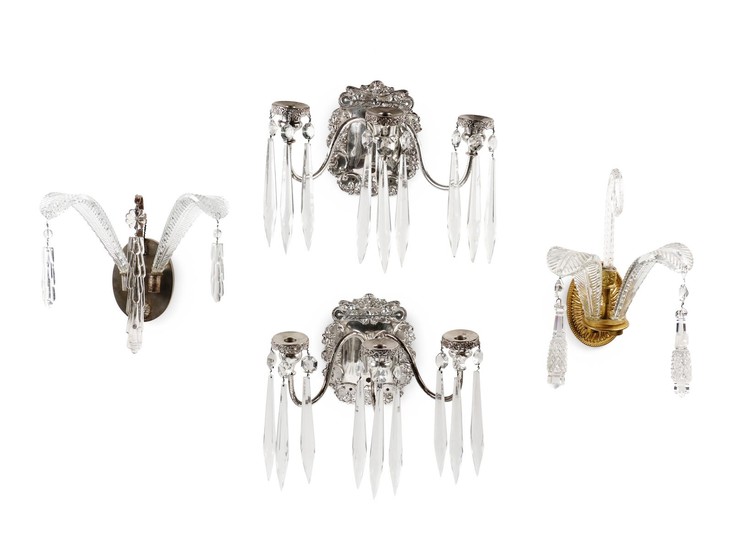 A Pair of Silvered Metal Three-Light Sconces