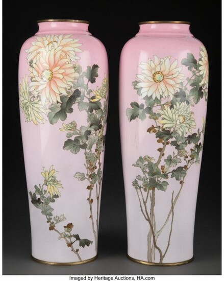 A Pair of Tall Japanese Cloisonné Vases, Attrib