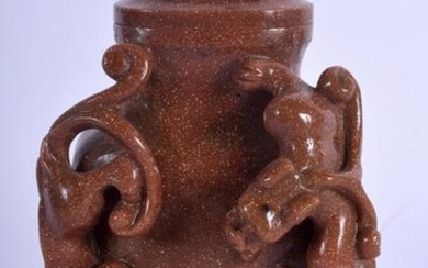 A RARE 19TH CENTURY CHINESE CARVED GOLD DUST STONE VASE