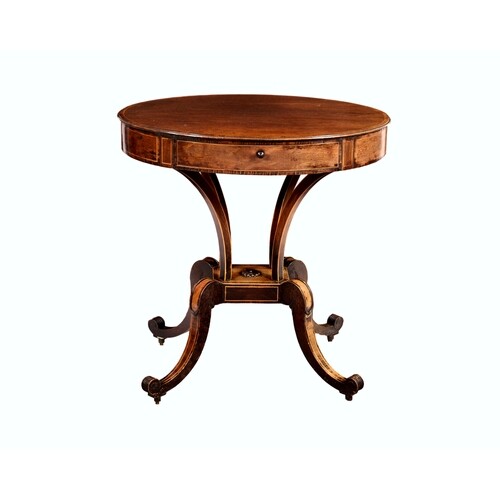 A Regency mahogany oval 'drum-top' centre table, with boxwoo...