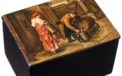 A Russian paper mâché and lacquer box "Water Carrier" after a painting by Sergey Ivanovich...