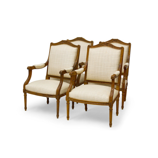 A Set of Four Louis XVI Style Carved Beech Fauteuils