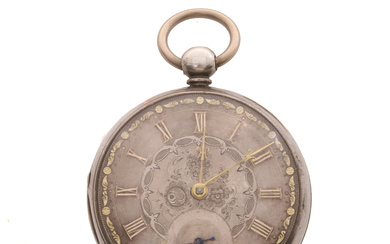 A VICTORIAN SILVER CASED OPEN FACE POCKET WATCH.