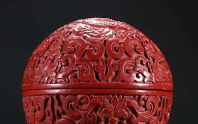 A Very Rare and Fine Carved Cinnabar Lacquer 'Dragon'Box