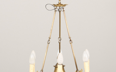 A brass, Empire style ceiling lamp, mid 20th century.