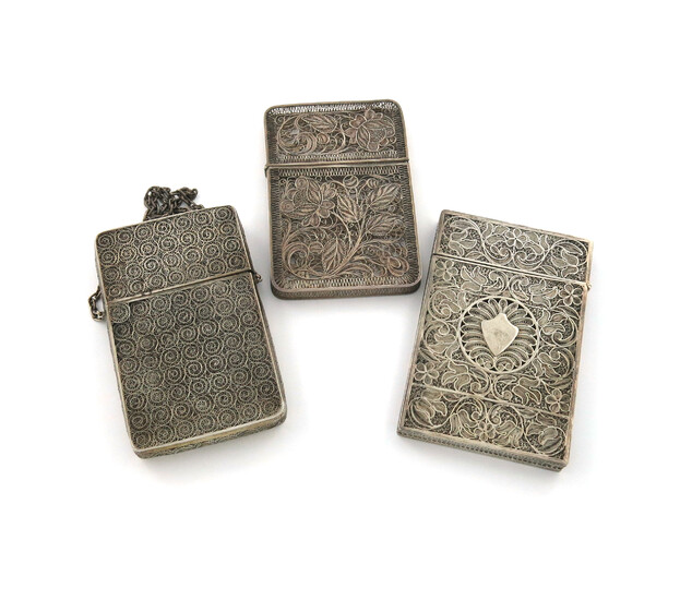 A collection of three 19th century silver filigree card cases