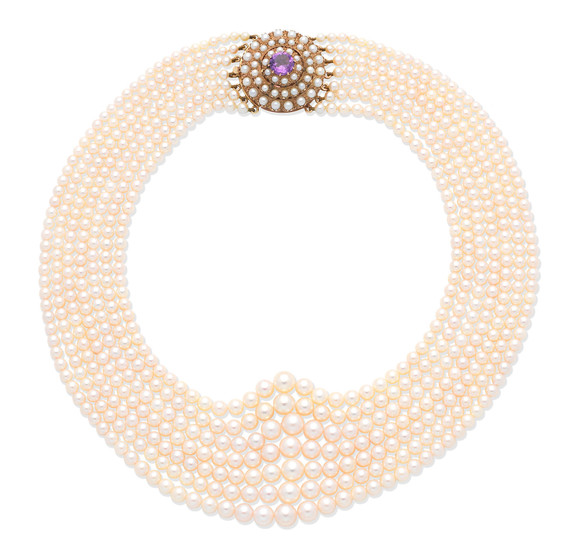 A cultured pearl and amethyst necklace