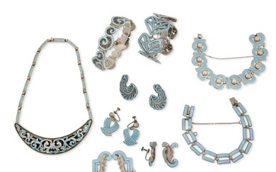 A group of Margot de Taxco silver and enamel jewelry