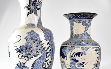 A large 20th century Chinese blue and white vase of...