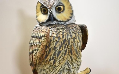 A large and impressive Capo Di Monte limited edition porcelain owl study, by Bihdi, modelled perched
