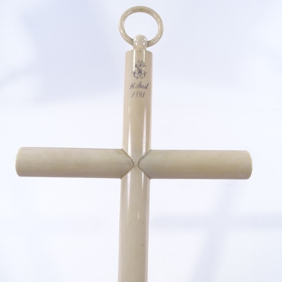 A large late 19th century French hollow ivory cross, dated 1...