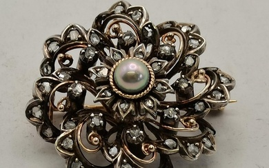 A late 19th Century Continental yellow and white metal pearl...