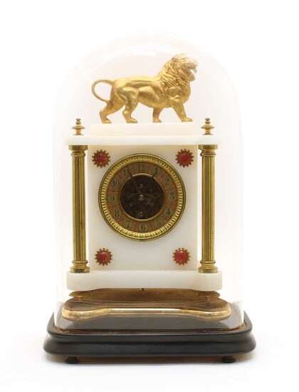 A late 19th century French alabaster and gilt cased mantle clock