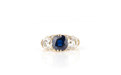 A late 19th century sapphire and diamond ring