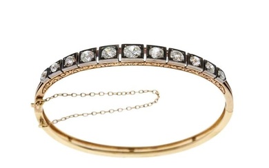 A late Victorian gold and silver diamond bangle bracelet